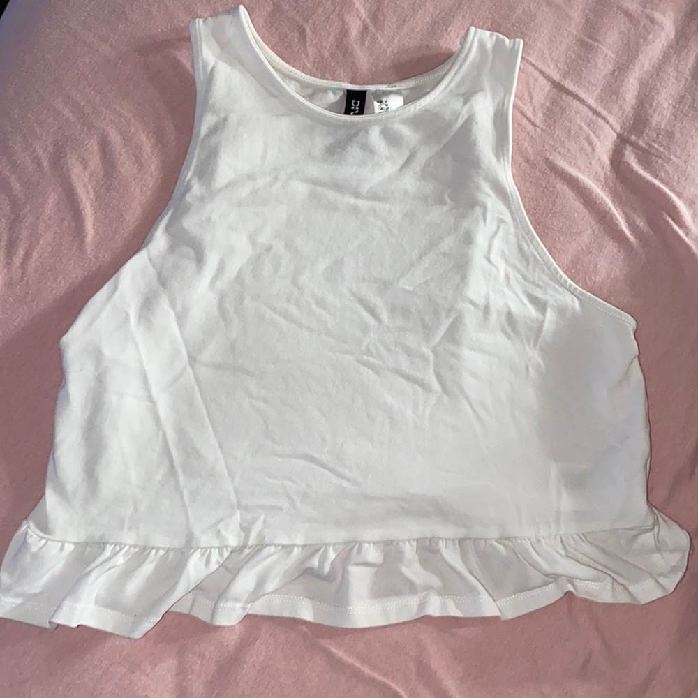 white ruffle tank top